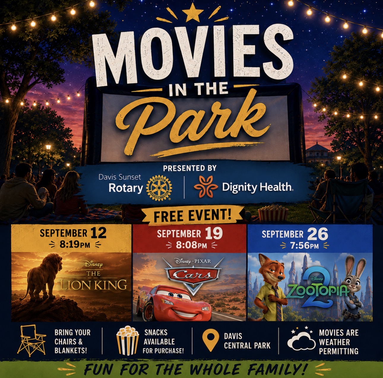Flyer for Movies in the Park: Zootopia 2 - Sept 26
