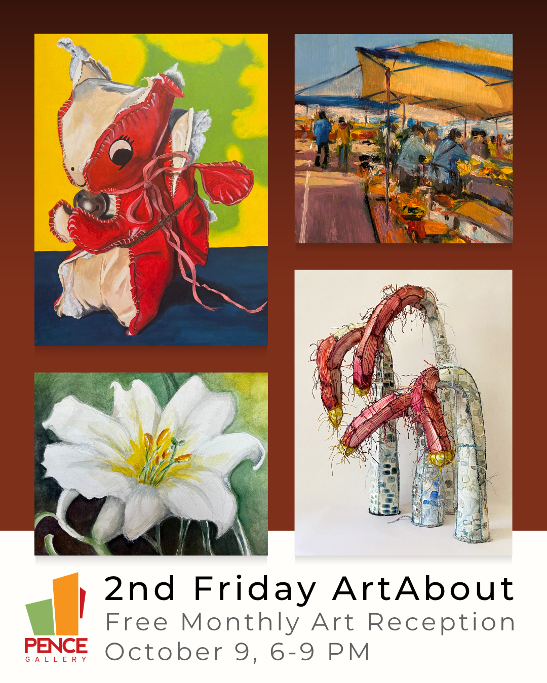 Flyer for 2nd Friday ArtAbout at the Pence Gallery